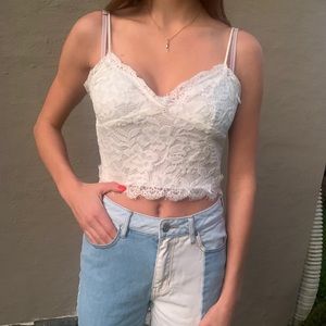 White-laced lingerie tang top.